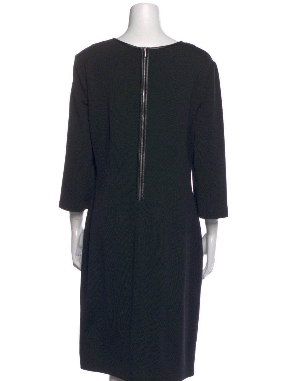 St. John Black Wool Blend Cutout Sheath with Leather Trim Shift  Dress – Size 12 - Picture 3 of 13